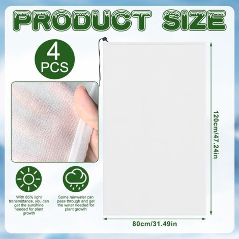 Telo di protezione invernale, set da 4 pezzi, telo di protezione invernale per piante da esterno, 120 x 80 cm, telo di protezione invernale per piante da esterno con cerniera e coulisse, telo di prote