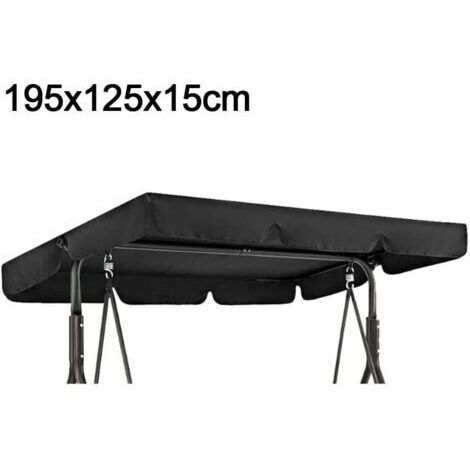 Telo di ricambio per altalena da giardino a 3 posti, impermeabile, antivento, resistente ai raggi UV, robusto e antistrappo (nero, 195 x 125 x 15 cm)