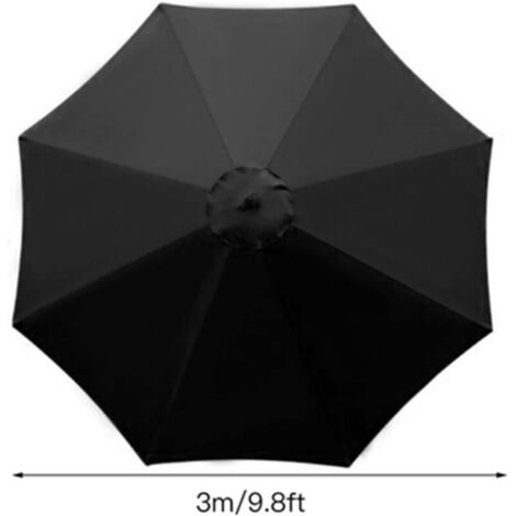 Telo di ricambio per ombrellone, 8 stecche, 3 m, impermeabile, resistente ai raggi UV, tessuto di ricambio, nero