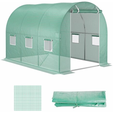 Telo di Ricambio per Serra da Giardino 3x2x2 m con 6 Finestre e Porta Avvolgibile Verde