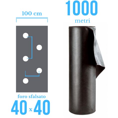 Telo pacciamatura fori centrali 30 cm polietilene preforato nero Largh 120 cm 