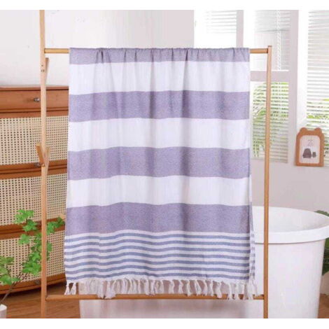 Telo mare Boho con frange 90x180 cm Bianco/Viola