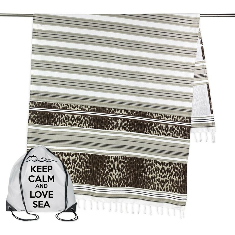 Telo mare fouta leopardato misura grande con zaino Spiaggia keep calm CM.100X200