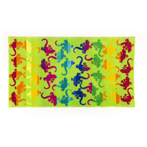 Telo Mare Jacquard In Spugna Disegno Fantasy Geco, misura90x170coloreVerde