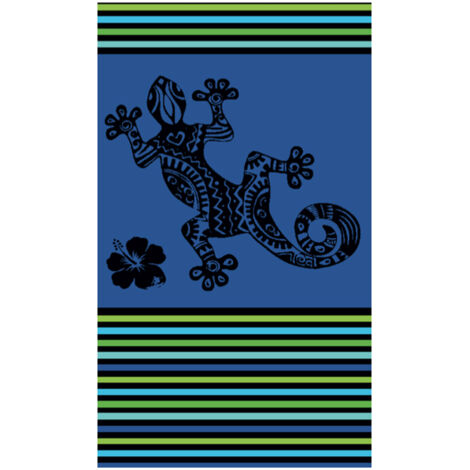 Telo Mare Jacquard In Spugna Disegno Geko Multistripe Colore Blu
