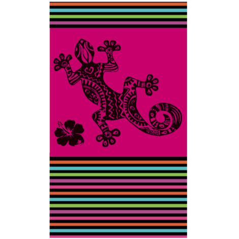 Telo Mare Jacquard In Spugna Disegno Geko Multistripe Colore Fucsia