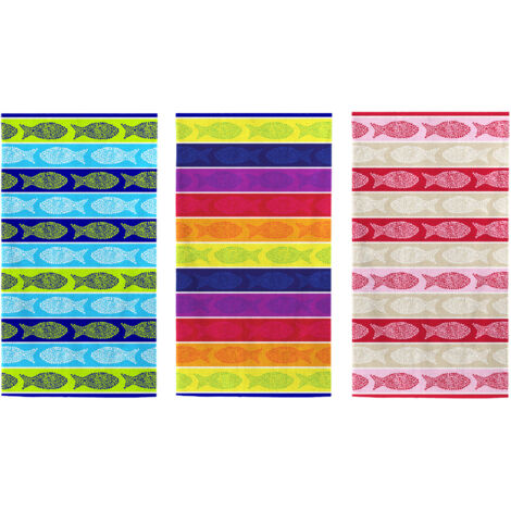 Telo Mare Jacquard Spugna Asciugamano Spiaggia Disegno Fish Pois, misuraTelo MarecoloreMulticolore