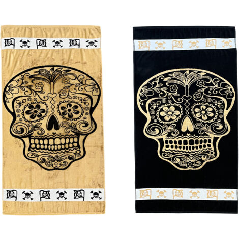 Telo Mare Jacquard Spugna Asciugamano Spiaggia Disegno New Gold Skull, misuraTelo MarecoloreOro