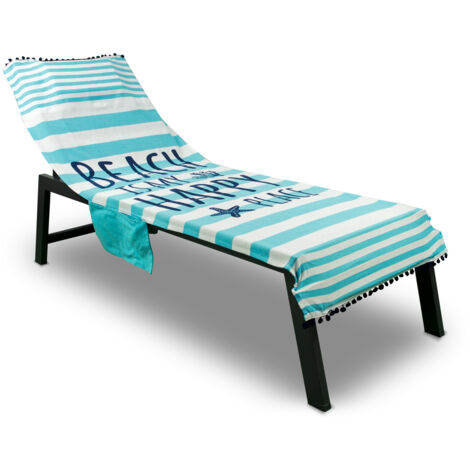 Telo Mare Lettino Spiaggia Piscina Con Cuscino E Tasche Happy Place Turchese