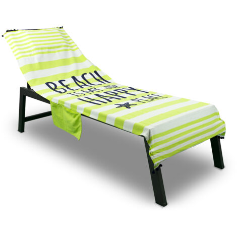 Telo Mare Lettino Spiaggia Piscina Con Cuscino E Tasche Happy Place Verde