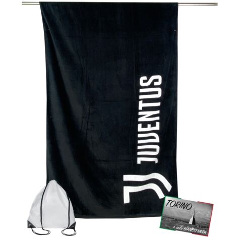 TELO MARE SPORT JUVE scritta MISURA GRANDE Cm. 90 X 170 ORIGINALE JUVENTUS CON ZAINO PORTATELO e cartolina TORINO È