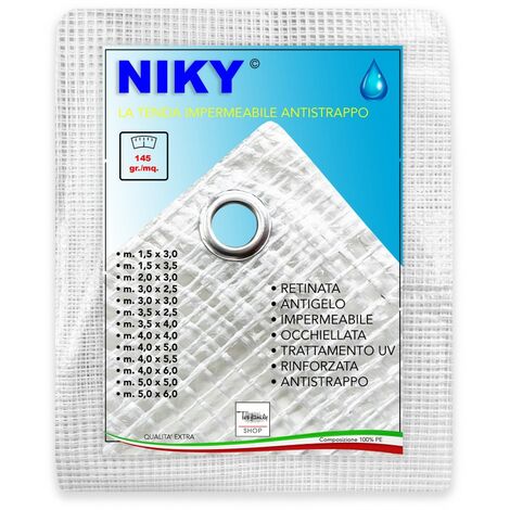 TELO NIKI © Retinato Antistrappo TENDA Antipioggia Balcone con occhielli m. 2,0 X 3,0
