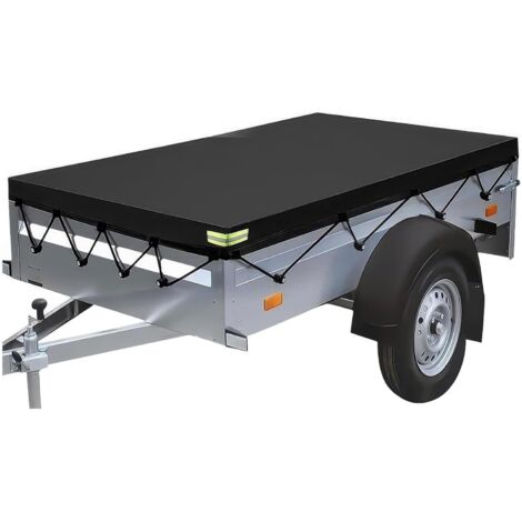 Telo per rimorchio, 214 x 122 x 13 cm, impermeabile, con corda e strisce riflettenti, PVC 420D, 750 kg, nero, piatto, antivento e antistrappo.