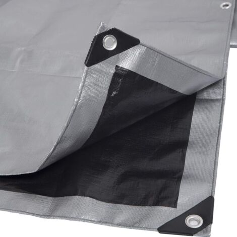 Telo protettivo in PE, impermeabile e resistente, copertura impermeabile per legno, copertura protettiva con occhielli, multiuso, 120 g/m², grigio+nero, 2x3 m