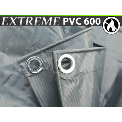 Telo Telone occhiellato 6x10m, PVC 600g/m², Grigio, Ignifugo