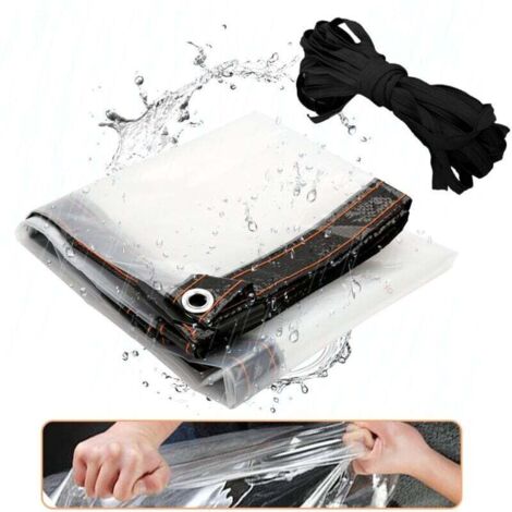 Telone da esterno trasparente rinforzato con occhielli, in PVC, impermeabile, trasparente, antistrappo e antivento, 3x4 m