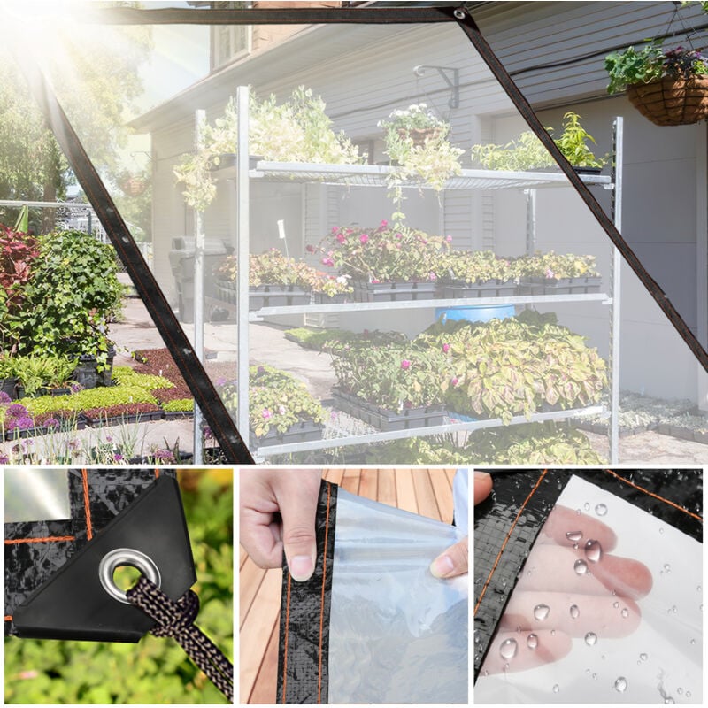 Image of Telone impermeabile trasparente con occhielli. varie dimensioni. copertura protettiva per giardino - 300 × 400 cm