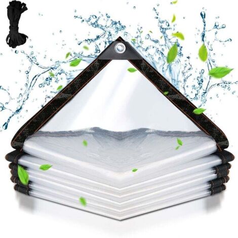 Telone trasparente rinforzato per esterni con occhielli, in PVC, impermeabile, trasparente, antistrappo e antivento, 3x3 m
