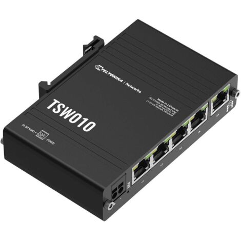 TeltonikaTeltonika TSW010 DIN Rain Switch 5 x Fast Ethernet (10/100) Supporto Power over Ethernet (PoE) Nero