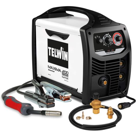 Telwin 816127 Ready Kit saldatrice Inverter multiprocesso Maxima 200 con Accessori Saldatura Flux/MMA/Mig-Mag, 170A