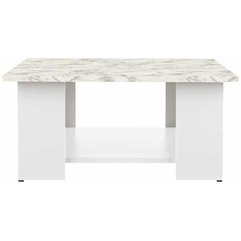 LIME Table basse style contemporain mélaminée blanc et décor béton - L 67 x l 67 cm Symbiosis