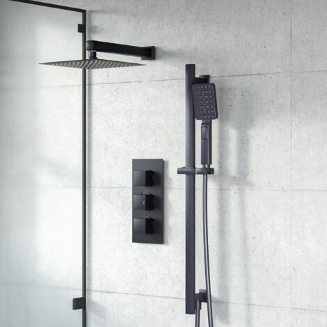 Temel 2-Way 200mm Square Rainfall Shower Head Hand Held Mixer Valve Matte Black