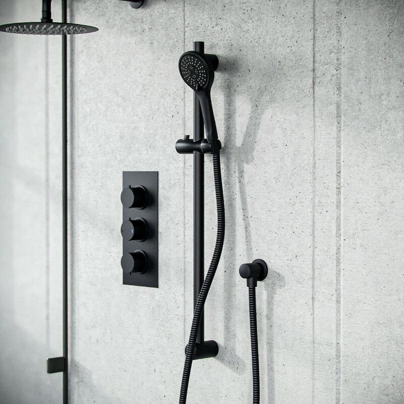 Temel 2-Way Overhead Shower and Matte Black Raiser Rail with Handset Set