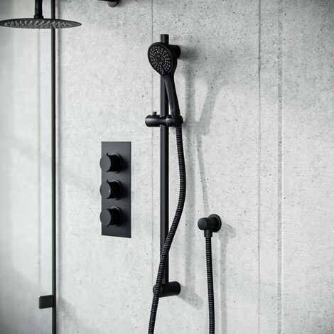 Temel 2-Way Overhead Shower and Matte Black Raiser Rail with Handset Set