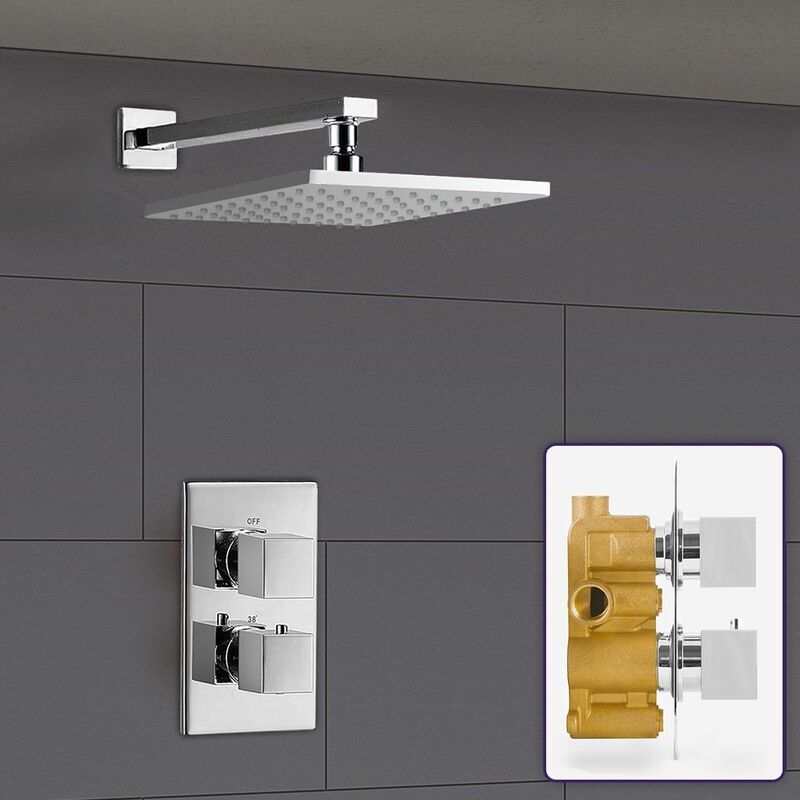 Temel Bathroom 1-Way Concealed Thermostatic Shower Valve Mixer and Shower Head