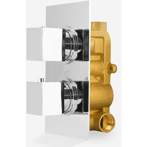 Temel Square 2 Dial 1 Way Chrome Concealed Thermostatic Shower Mixer Valve