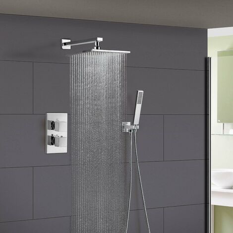 Temelis Square Concealed Thermostatic Shower Mixer, Shower Head & Handset