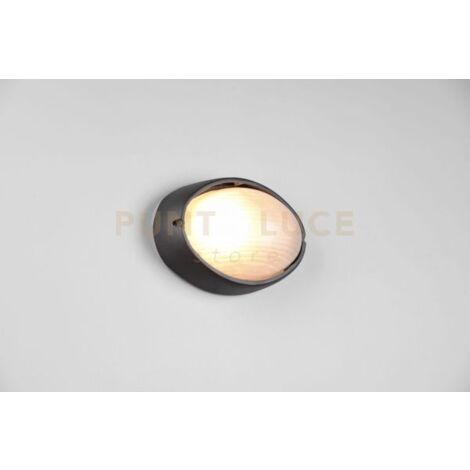 TEMO PLAFONIERA APPLIQUE DA ESTERNO OVALE FUSIONE DI ALLUMINIO NERA E VETRO SATINATO L.21,3CM IP44