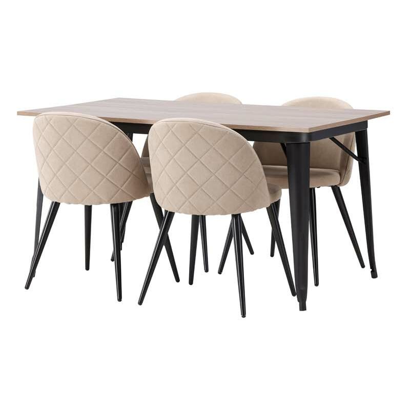 Ebuy24 Tempe Essgruppe Tisch Nussbaum Dekor Und 4 Velvet Stühle Beige.
