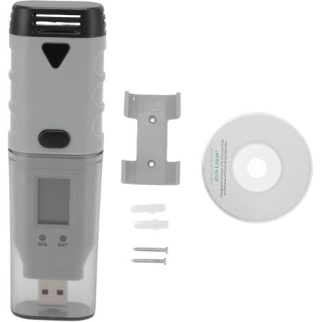Temperatur- und Feuchtigkeitsmessgerät, 2 Kanäle, IP66 wasserdicht, USB-Temperaturdatenlogger für den Außenbereich mit LED-Alarm, Stiftgröße, tragbares Hygrometer für den Innenbereich mit Ständer und 