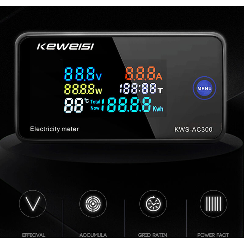 

Temperatura AC50-300V del amperimetro del voltimetro digital de alimentacion Tension actual de humedad Medicion de dispositivos, KWS-AC300-100A