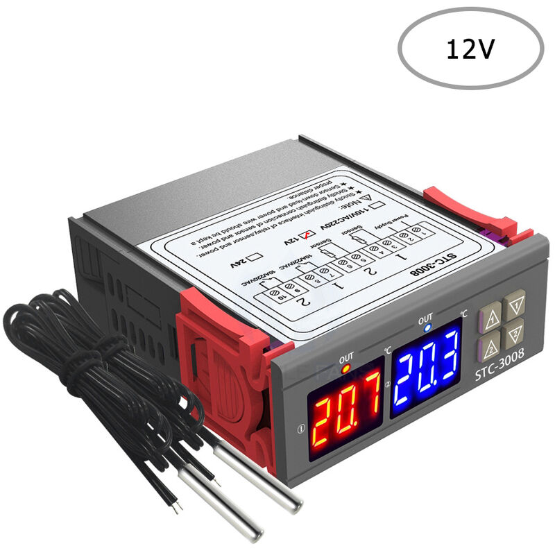 

Temperatura del termostato con pantalla digital dual, controlador de temperatura del regulador, con sonda NTC doble,12V