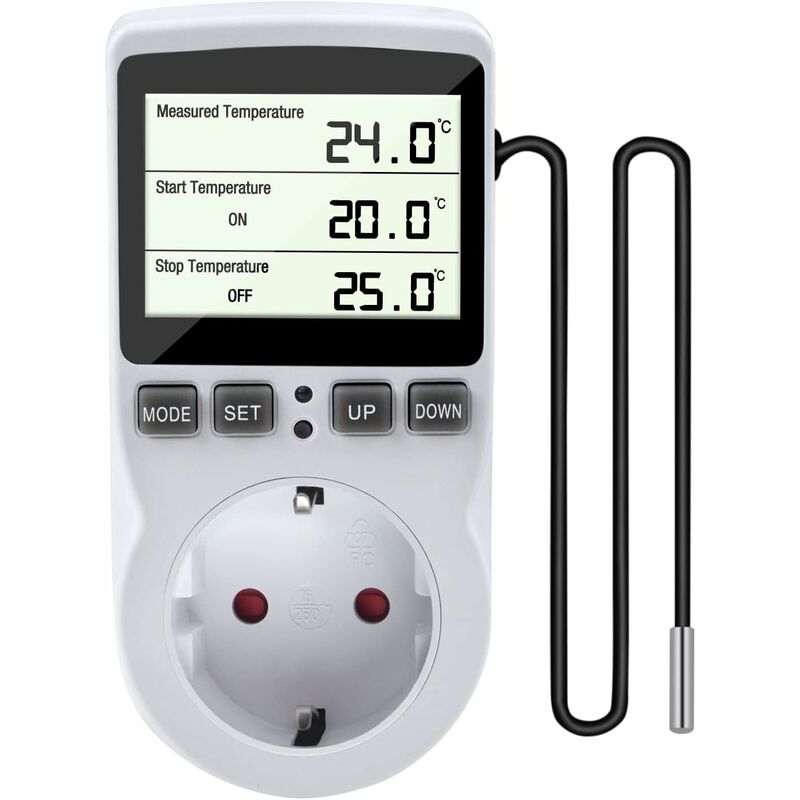 Lts Fafa - Temperaturkontrollsteckdose mit Sensor, Temperaturschalter 230V Digitalsteckdose mit Thermostat Heizung Kühltemperaturschalter für