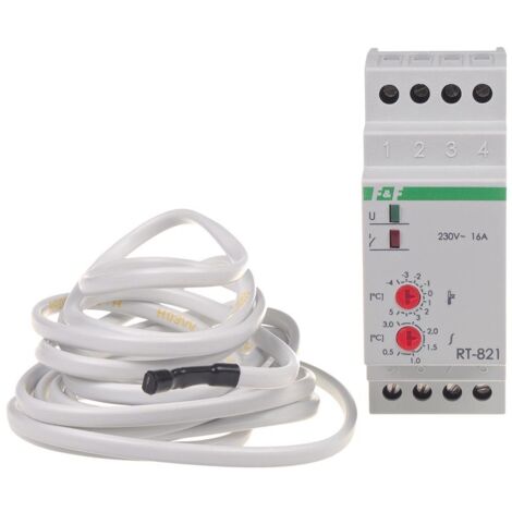 Temperaturregler RT-821 mit Fühler, Temperaturregelbereich: -4÷5°C, Kontakte: 1P, I=16A, 2 Module