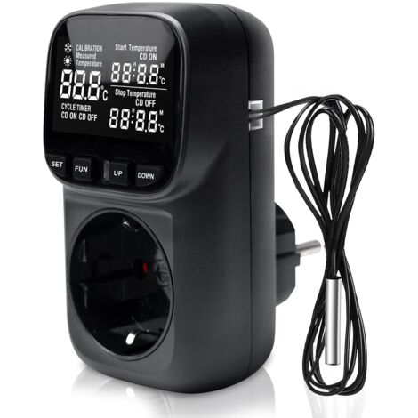 Temperaturregler, Steckdosenthermostat, Steckdosenthermostat mit LCD-Bildschirm und Sonde, -40 °C bis 120 °C, 230 V, digitaler Thermostatregler für Aquarium, Inkubator, Gewächshaus