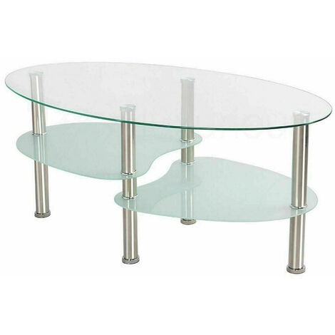 Tempered glass coffee table Table basse Transparent-blanc 90×50×43cm