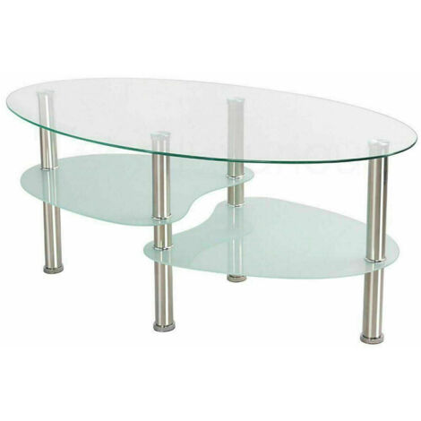 Tempered glass coffee table Table basse Transparent-blanc 90×50×43cm
