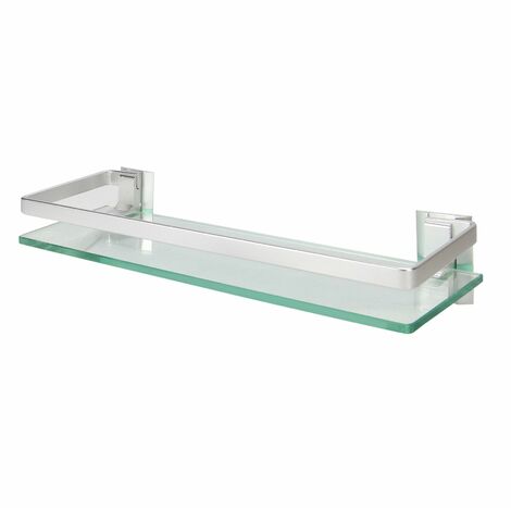 main image of "Tempered Glass Shelf with Aluminium Rail | 1 Tier | M&W - Multi"