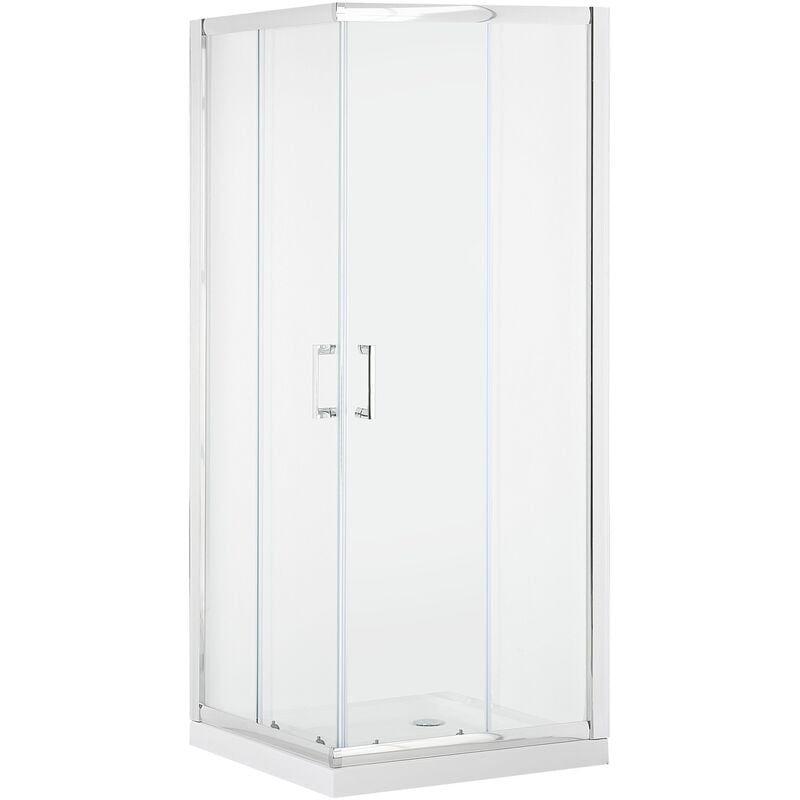 Shower Enclosure Tempered Glass Double Sliding Door 80x80x185 cm Silver Tela - Transparent