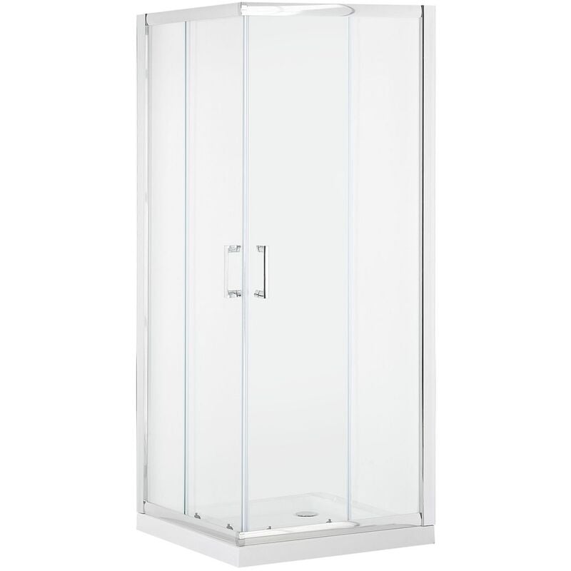 Shower Enclosure Tempered Glass Double Sliding Door 90x90x185 cm Silver Tela - Transparent