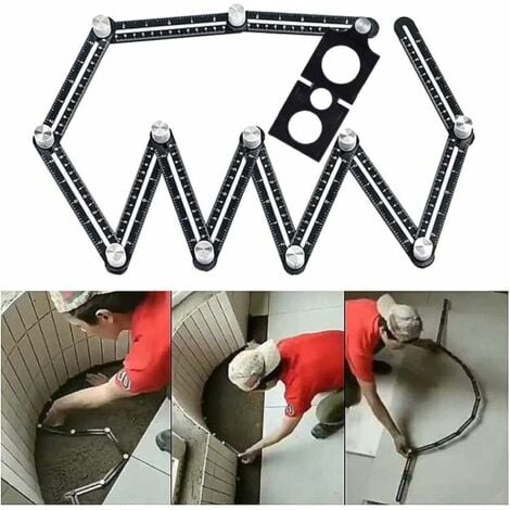 Template Tool,Triomphe gabarit d'angle, règle de mesure multi-angles, 12 côtés en alliage d'aluminium, règle multi-angles, avec règle de positionnement inclinable, noir