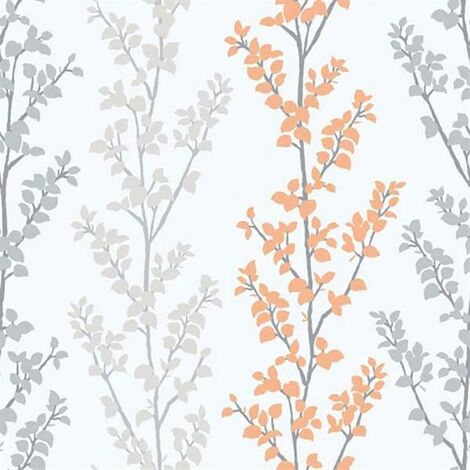 main image of "Tempo Branch Wallpaper Galerie Paste the Wall Natural Floral Orange Grey"