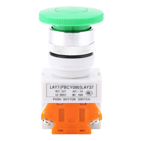 Temporärer Drucktaster, pilzgrün, 22 mm, LAY37-11M, mit automatischer Rückstellung