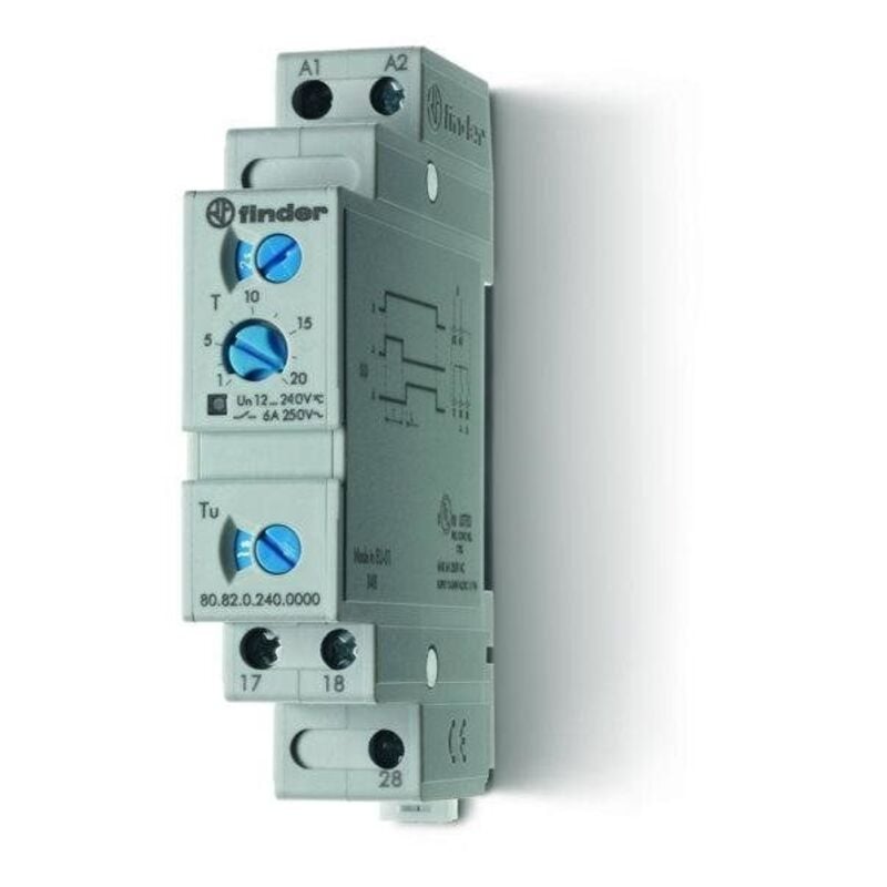 80.82.0.240.0000 80.82.0.240.0000 Relais temporisé monofonction 1 pc(s) Plage temporelle: 0.1 s - 20 min 2 no (t) S72571 - Finder