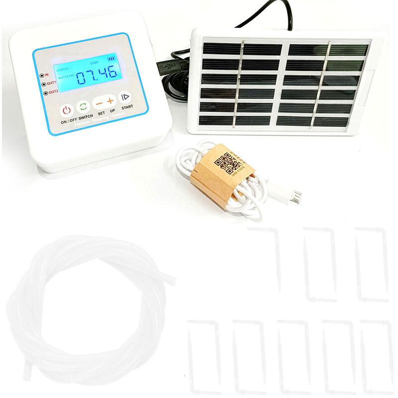 

Temporizador de agua con pantalla LED digital, controlador inteligente de riego por goteo con panel solar para sistema de riego automatico de jardin,