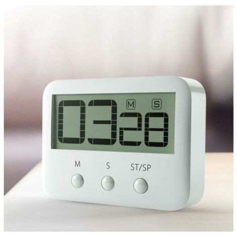 Temporizador de cocina magnético con pantalla LCD grande, cronómetro, alarma sonora y temporizador de cuenta regresiva, blanco